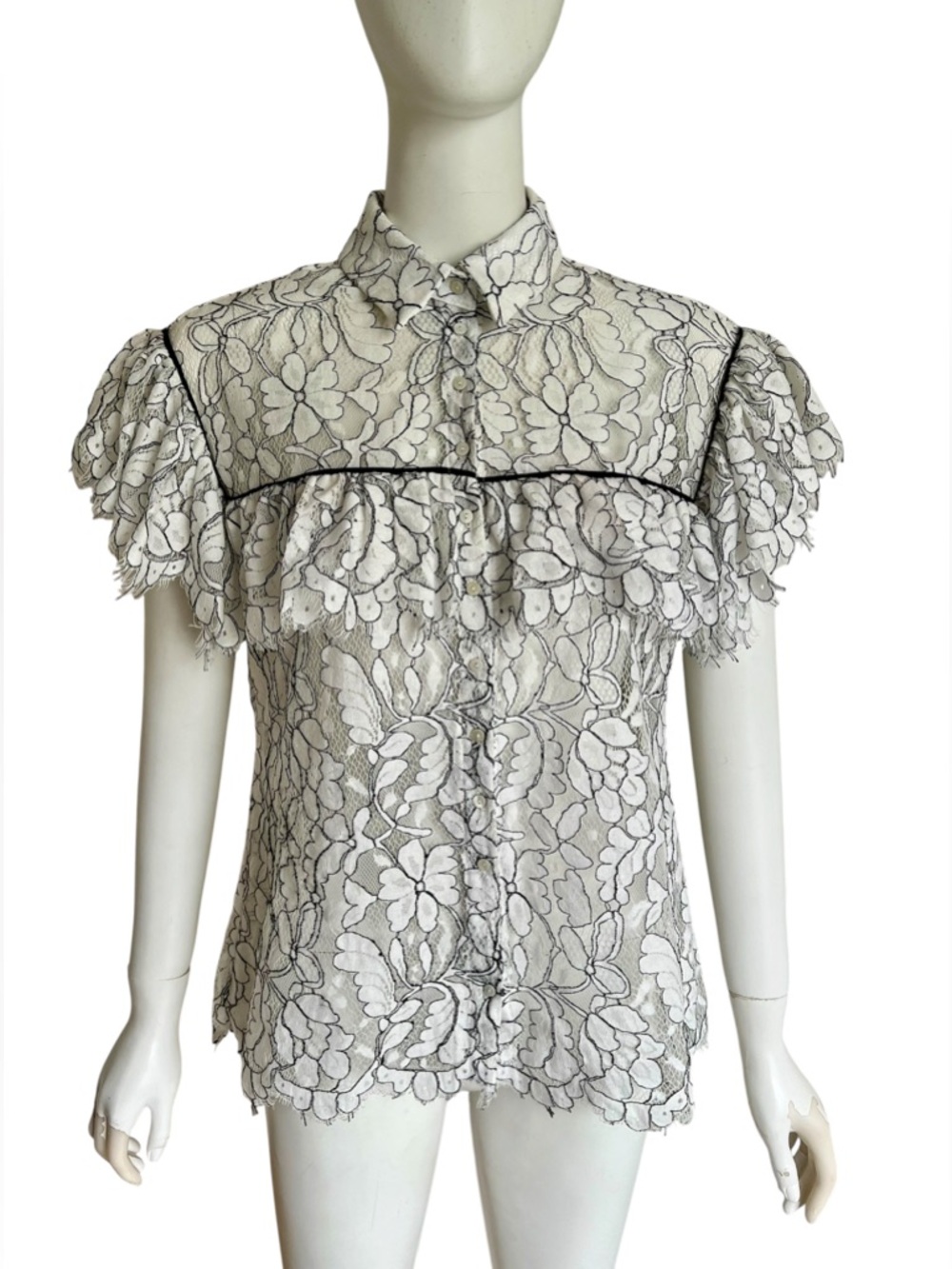 Anne Fontaine Palagio Women’s White Lace Button Down Blouse Shirt Boho 44 US 12 - Picture 4 of 10
